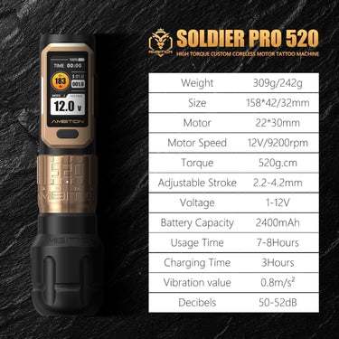Ambition Soldier Pro Rotary Tattoo Pen Machine with Batteries