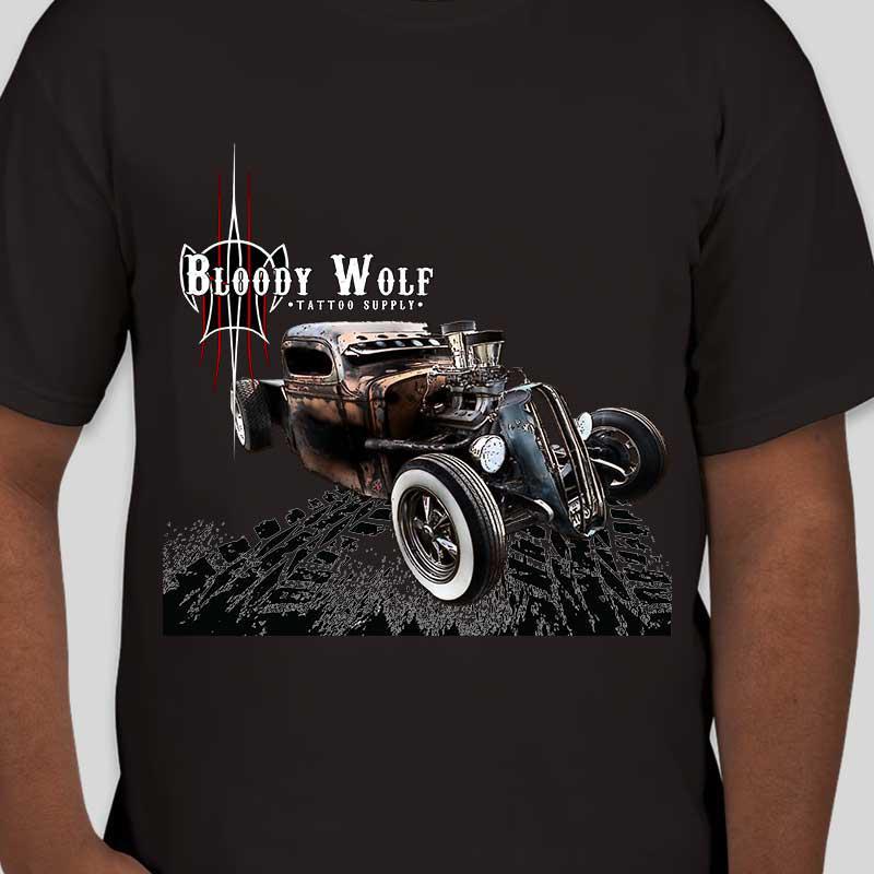 Bloody Wolf Tattoo Supply T-Shirt - Hot Rod