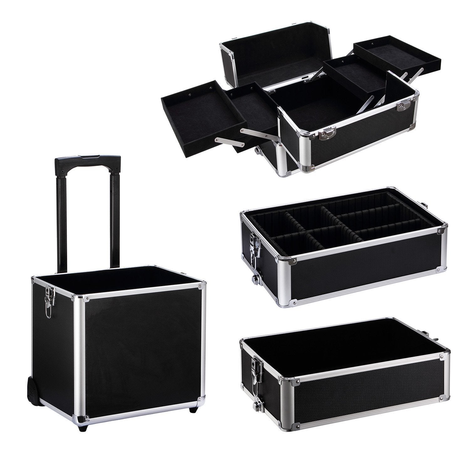 Rolling Travel Case - Black & Aluminum - Bloody Wolf Tattoo Supply