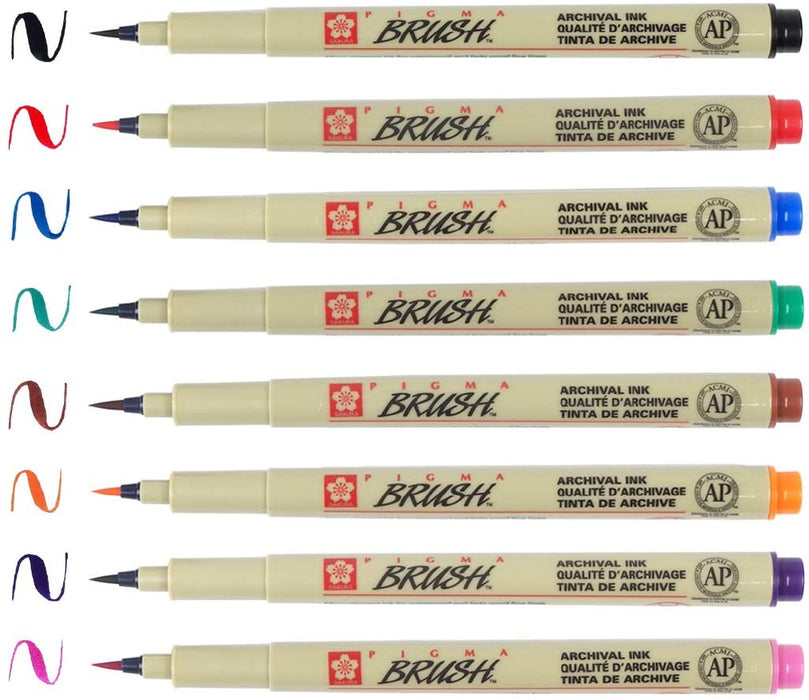 Pigma 8 Piece Brush Pen Set - Bloody Wolf Tattoo Supply