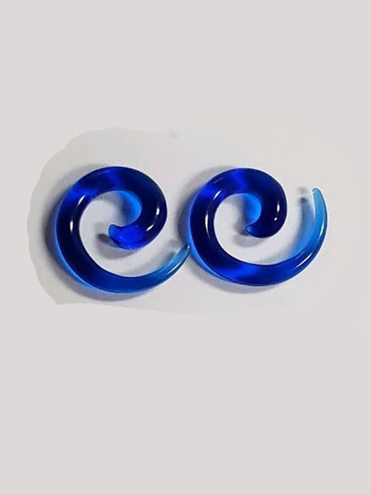 Cobalt Blue Spiral 4g Glass Plugs - Bloody Wolf Tattoo Supply