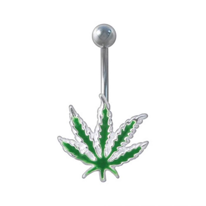 Pot Leaf Navel Barbell - Bloody Wolf Tattoo Supply