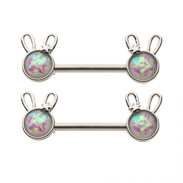 White Opal Bunny Nipple Barbell Set - Bloody Wolf Tattoo Supply