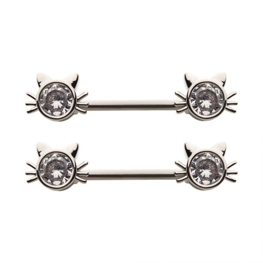 Cat Whiskers Gem Nipple Barbell Set - Bloody Wolf Tattoo Supply