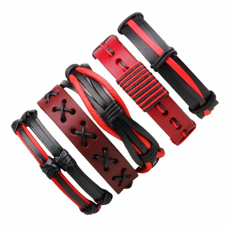 Leather Wrap Bracelet - Red and Black - Bloody Wolf Tattoo Supply